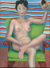 Bonnie With Mirror -- 30" x 40" -- oil on canvas