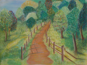 A pastel of the path to Adobe Creek Lodge